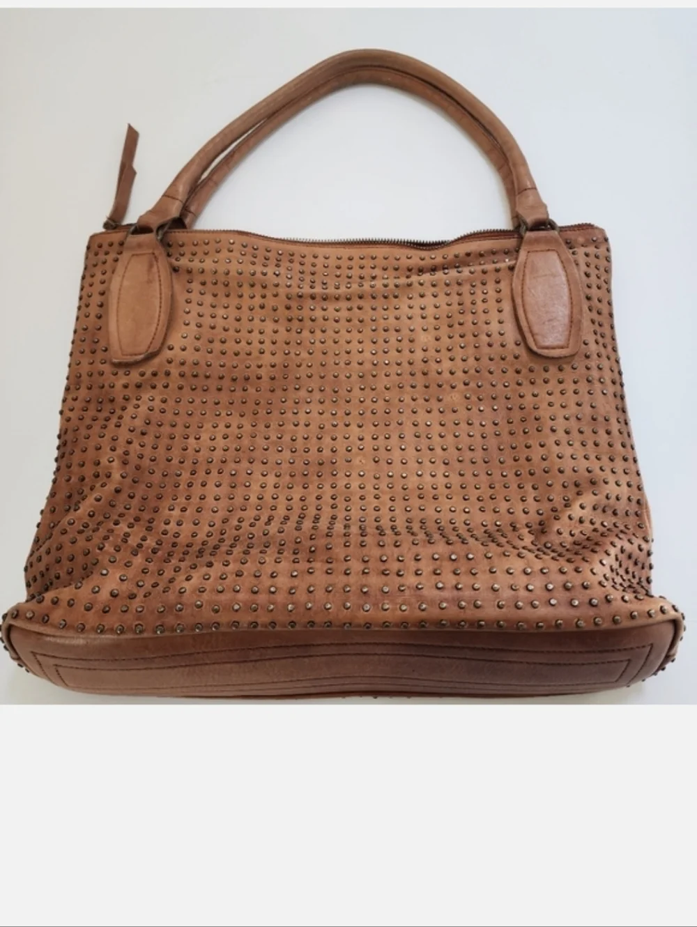 Italian leather brown studded shoulder bag from Platania made in Italy